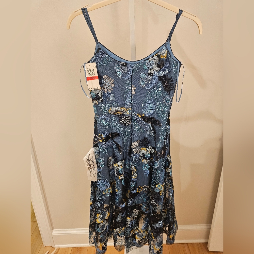 Dress the Population Blue and Gold Floral Dress